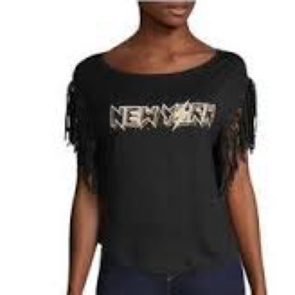Highline Collective Black faux Suede Fringe Rocker Top Small